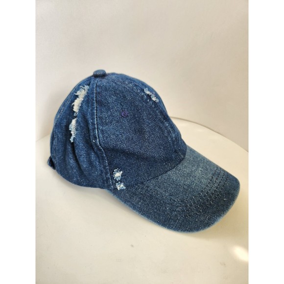 Ripped Denim Baseball Cap Distressed Hat Adjustable One Size Women Men Blue - Picture 8 of 9